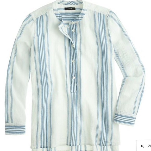 J.Crew JCrew Collarless Popover Blue Shirt Seashore Striped Stripe 0 XS - Picture 3 of 12